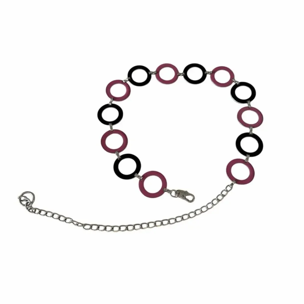 NY Metal chain circle mod retro belt black mauve silver hippie Y2K one size